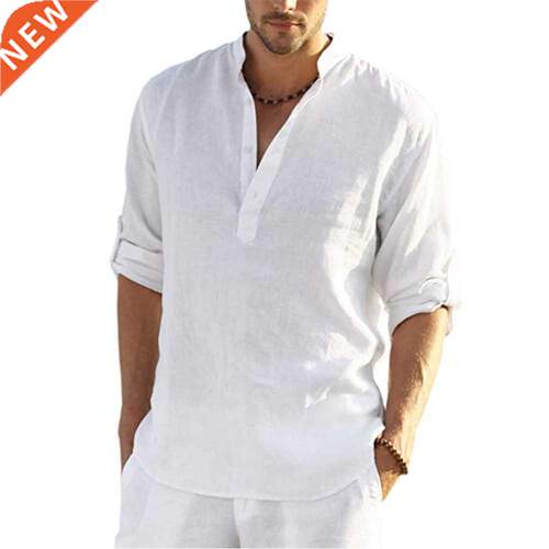 2021 KB New Men's Casual Blouse Cotton Linen Shirt Loose Top