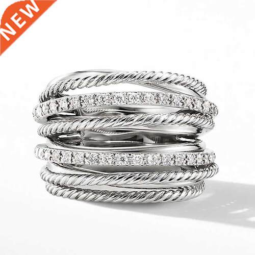 Huitan Silver Color Multiple Row Rings Shiny CZ Metallic OL