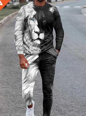 Men's Hooded The Lion King Autumn Winter 3D Printed Long-Sle