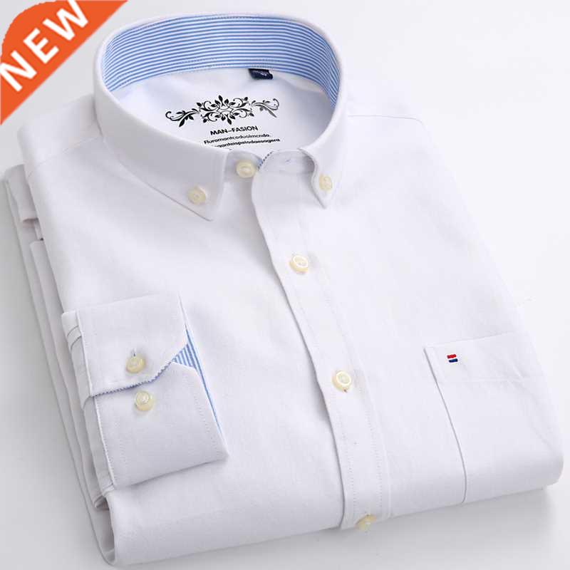Men's Plus Size Casual Solid Oxford Dress Shirt Single Patch