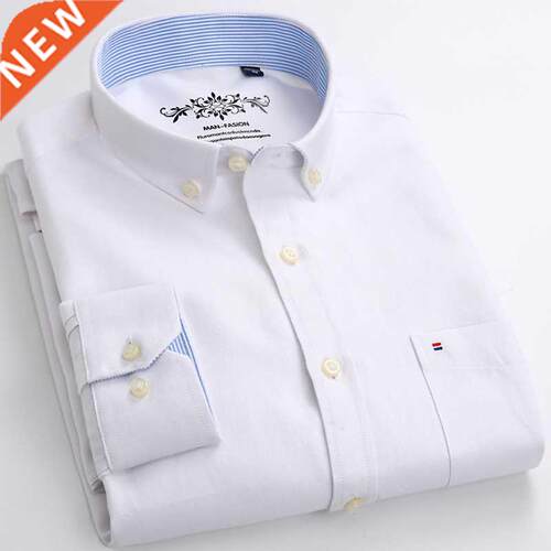 Men's Plus Size Casual Solid Oxford Dress Shirt Single Patch