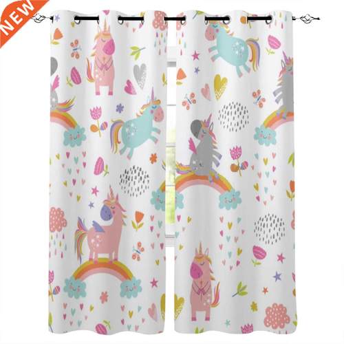 Cartoon Unicorn Rainbow Window Curtains for Living Room