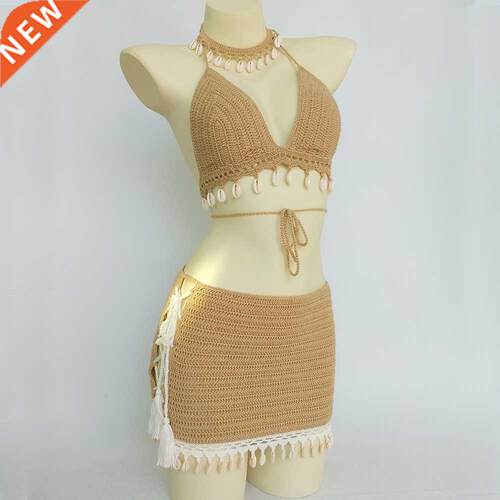 pcs Bikini Set Woman Crochet Shell Tassel Bikini  And Se