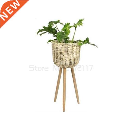 Wooden flower stand high and low flowerpot plant pot straw