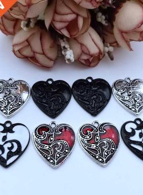 5 Pcs 23x20mm4 Color Red, Black and White Heart-shaped Acces