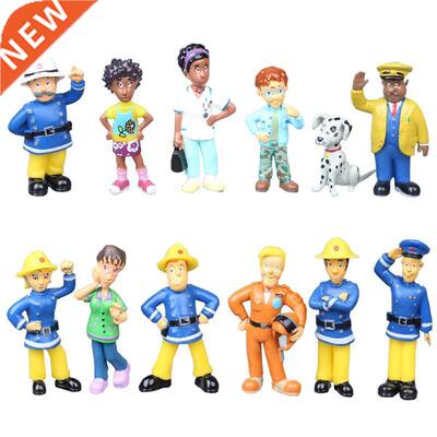 12Pcs/set Fireman Sam Cartoon Anime Fire Fighting Figure Mod