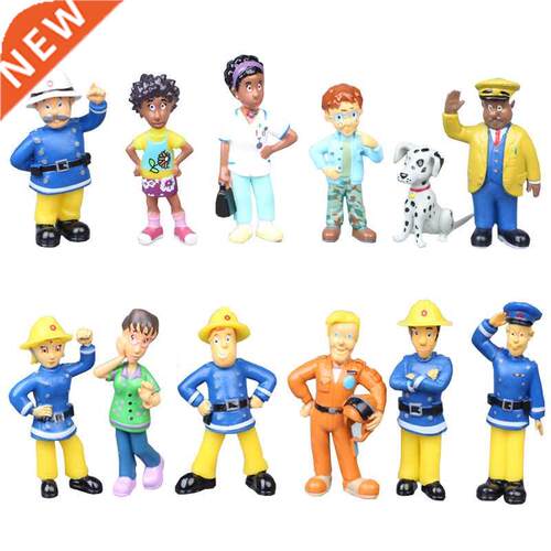 12Pcs/set Fireman Sam Cartoon Anime Fire Fighting Figure Mod