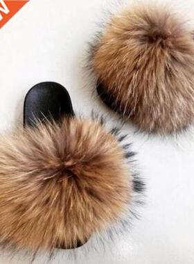 Fox Hair Slippers Women Fur Home Fluffy Sliders Plush Furry