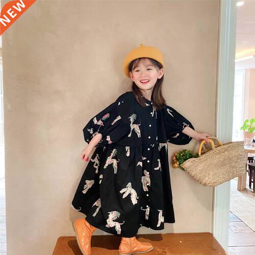 854 Hot Sale Baby Girl Clothes Colorful Horse Print Dress K