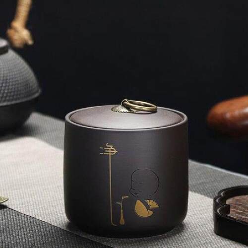 Tea Leaf Box Chinese Style Monk Pattern Ceramic Crafts