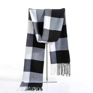 Luxury Brand Winter Men Cashmere Scarf Black White Plaid Sca