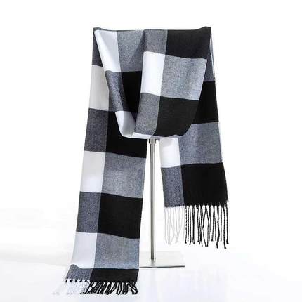 Luxury Brand Winter Men Cashmere Scarf Black White Plaid Sca