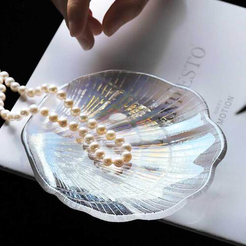 Creative Colorful Crystal Glass Shell Jewelry Storage Tray