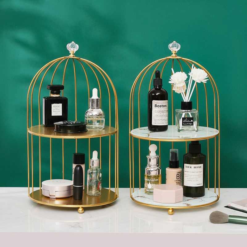Metal Bird Cage Cosmetic Storage Organizer Lipstick Perfume