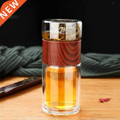 High Quality Double Glass Water Bottle With Case Tea Drink B