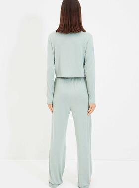 ndyol Gray Polka Dot Rubber Detailed Knitted Pajamas Set THM