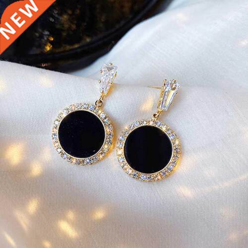 Korean version of hot new black round rhinestone earrings fa