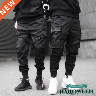 Black Cargo QIWN Pants Casual Man Autumn