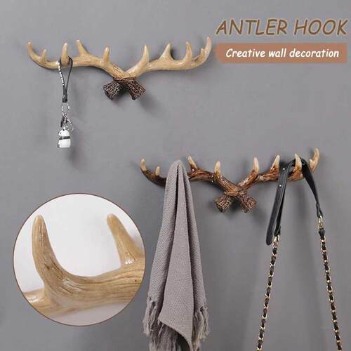 Creatives Resin Antlers Coat Hook Pastoral Wall Mounted