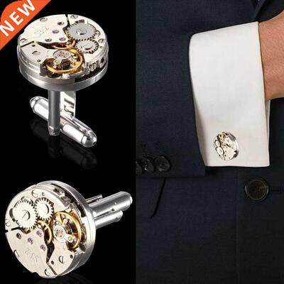 2Pcs Fashion Women Men Mechanical Watch Movement Cufflinks S