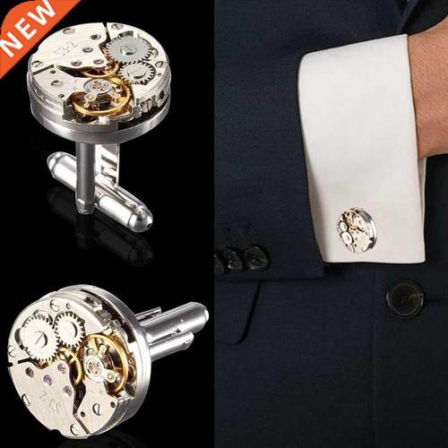 2Pcs Fashion Women Men Mechanical Watch Movement Cufflinks S