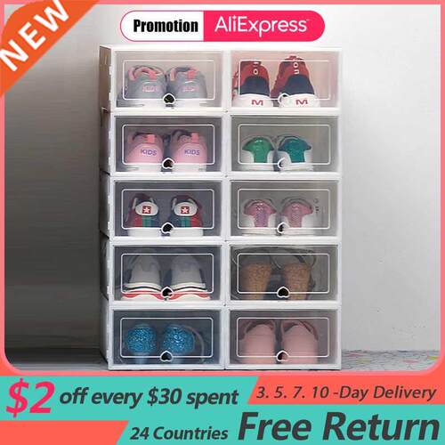 6Pack Transparent shoe box shoes organizers thickened foldab