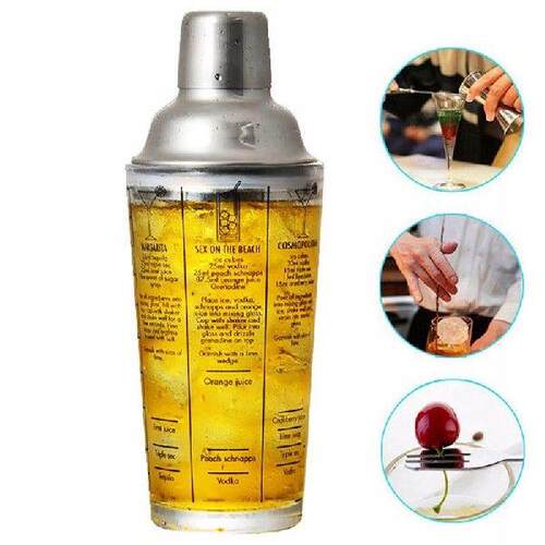 Stainless Steel Glass Cocktail Shaker Mixer Wine Martini