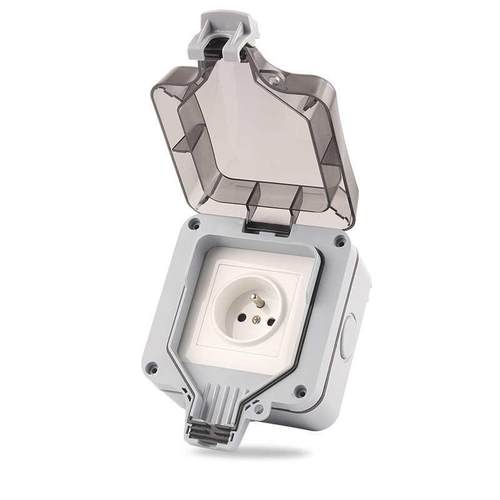 IP66 FR French Standard Outdoor Wall Socket White Power Swit