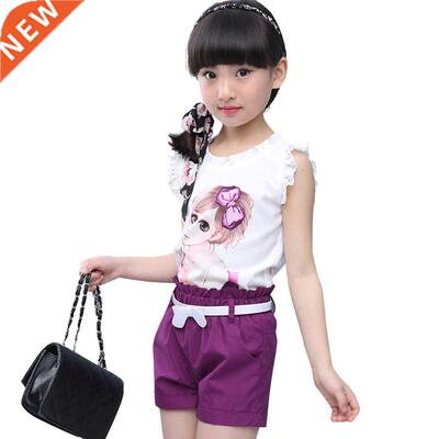 Girls Clothes Set Summer Cartoon Vest + Short Pants 2 PCS Ch
