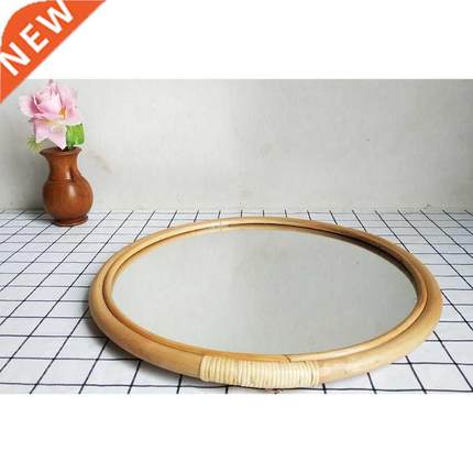 Rattan Circle Wall Mirror 16 Inch Round Dressing Mirror for