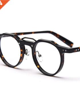 Round Acetate Flat Lens Glasses Women's and Men's Spectacle