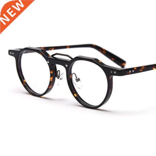 Round Acetate Flat Lens Glasses Women's and Men's Spectacle