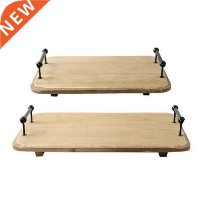 Wooden Serving Tray with Metal Handles Vintage Ottoman