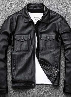 Free Shipping.Genuine Leather jacket.Winter casual black Men