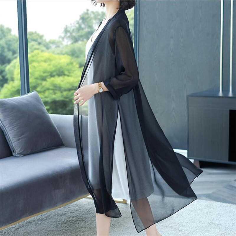 2022 Summer Women Chiffon Cardigan Sexy SeeThrough Ladies Lo