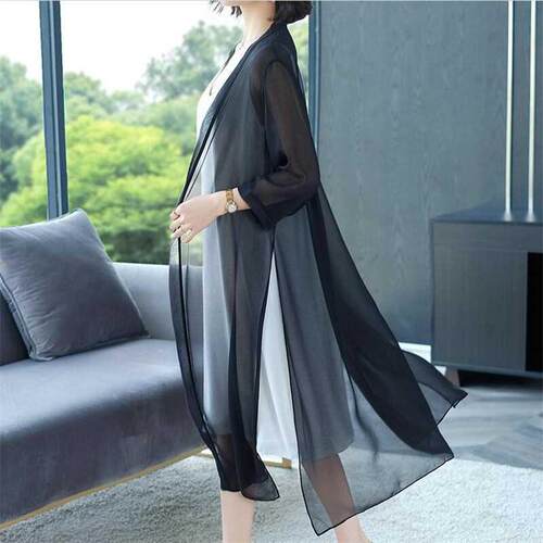 2022 Summer Women Chiffon Cardigan Sexy SeeThrough Ladies Lo