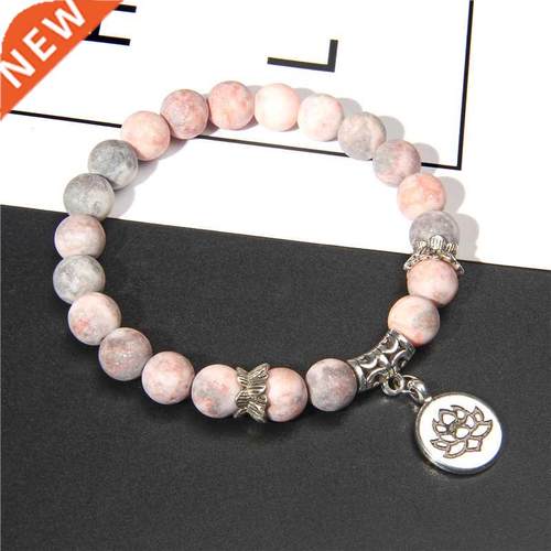 Handmade Natural Stone Lotus Ohm Buddha Beads Bracelet Pink