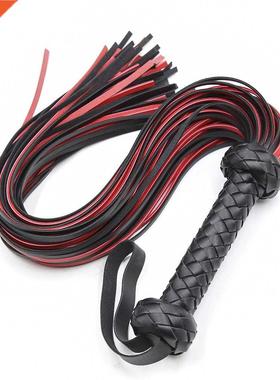 Fetish Black&Red PU Leather Whip Flogger Handle Spanking