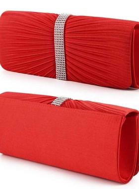 Women's Pleated Glass Diamond Evening Bags Wedding Party Clu