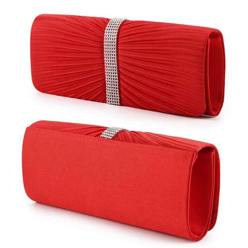 Women's Pleated Glass Diamond Evening Bags Wedding Party Clu