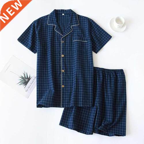 Men's Short-sleeved Shorts Sets Summer Thin Yarn-dyed Lounge