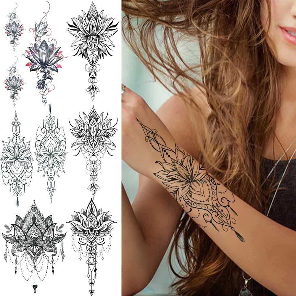Henna Lotus Temporary Tattoo For Women Fake Jewelry Chains