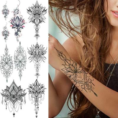 Henna Lotus Temporary Tattoo For Women Fake Jewelry Chains