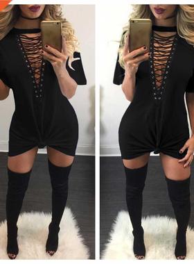 S-3xl Large ladies corns with club sexy T-shirt大码绑带女裙