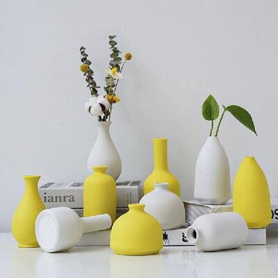 Nordic Style Ceramics Vase Yellow Decorative Vases Desktop