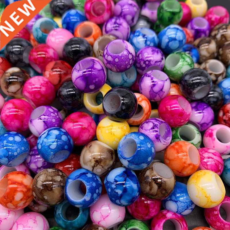 30pcs 12x10mm Big Hole Round Acrylic Beads for Jewelry Makin