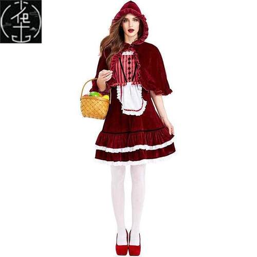 Halloween costue skirt striped wine shawl little red riding