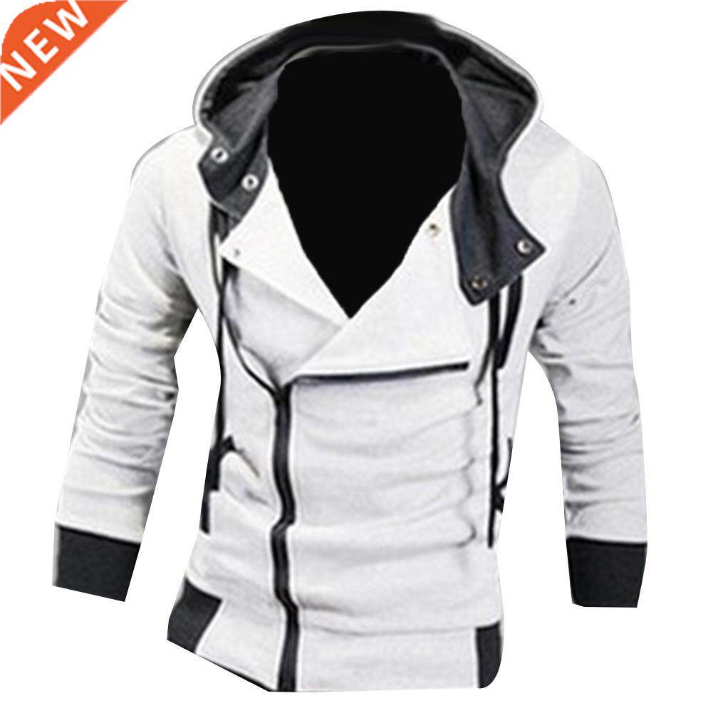 Men Jackets Side Zipper Pocket Drawstring Long Sleeve Hooded图片