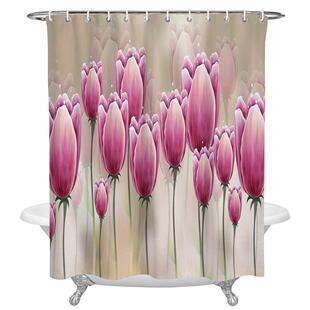 Watercolor Flower Tulip Shower Curtains for Bathroom