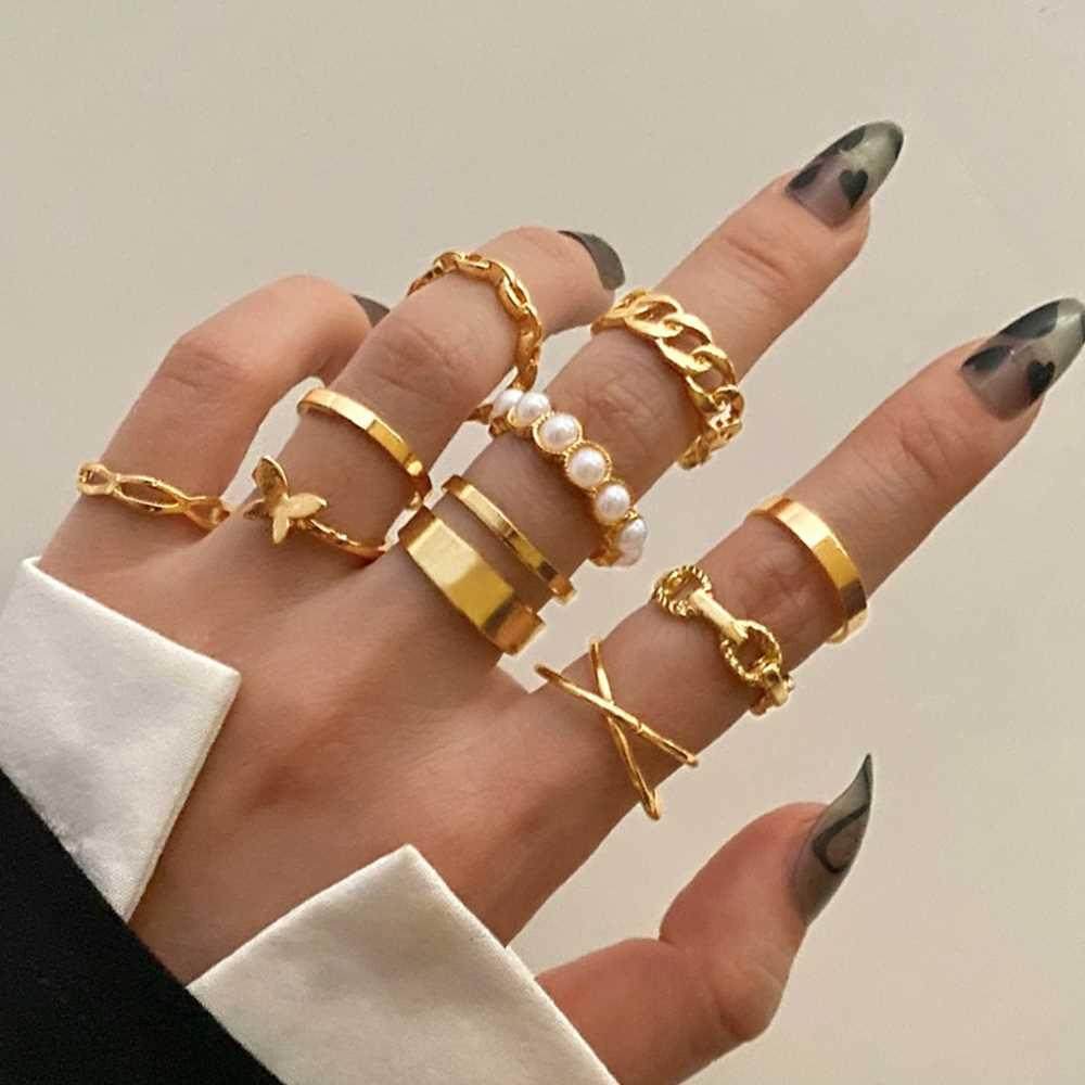iparam bohemian geometric hollw out wide ring set womens vi
